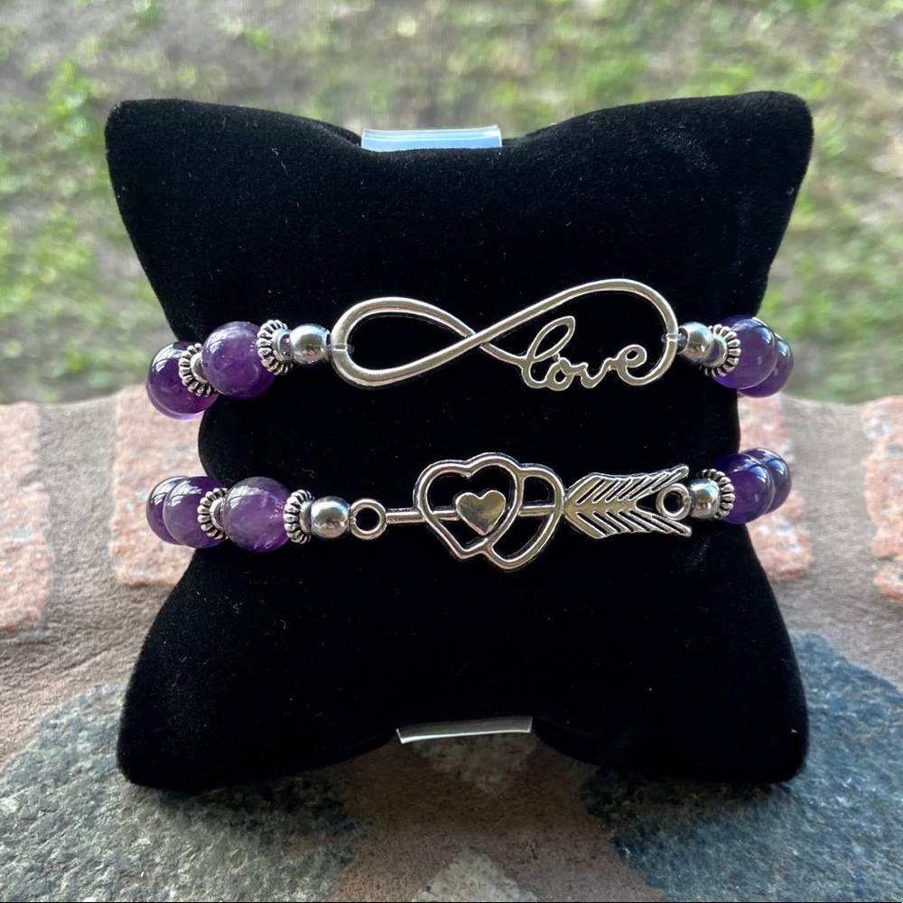 Amethyst heart arrow & infinity love set bracelets - Picture 10 of 10